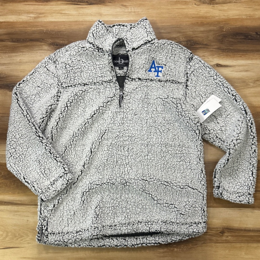 Boxercraft Air Force Pullover Large AF Sherpa Fleece Quarter Zip Gray Mens NWT